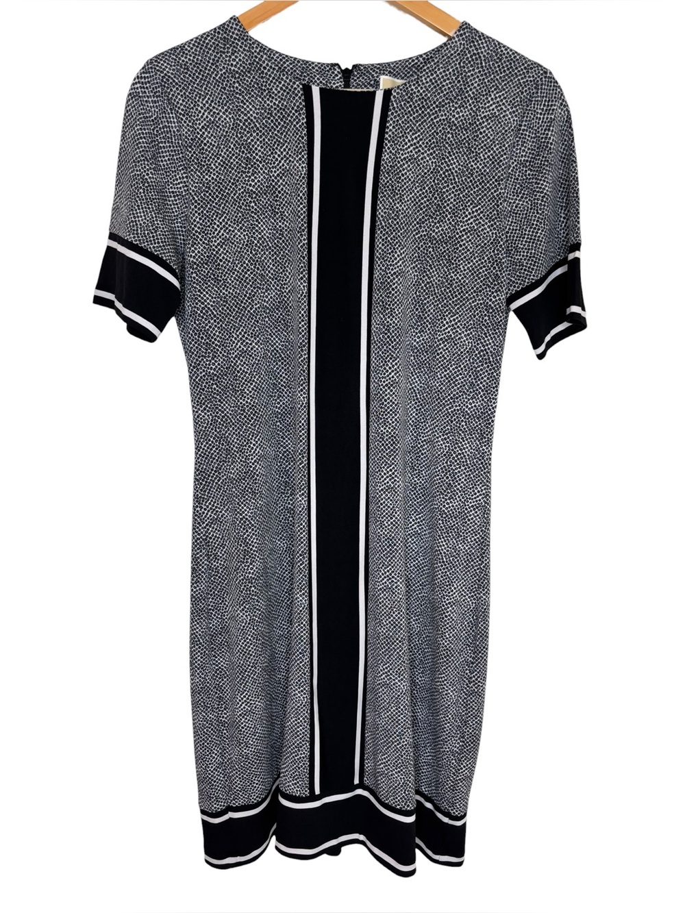 Michael Kors shift dress black white dot colorblock trim mini medium